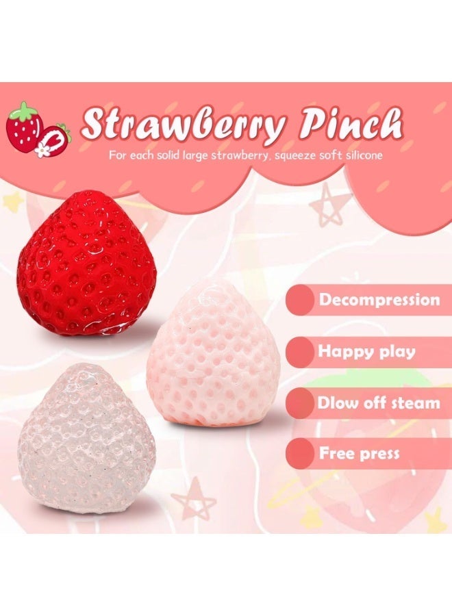 3 Pcs Strawberry Squishy Squeeze Toys for Stress Relief, Soft, Slow Rising Hand Toy, Soft and Squeezable Sensory Fidget Toys - Image 4